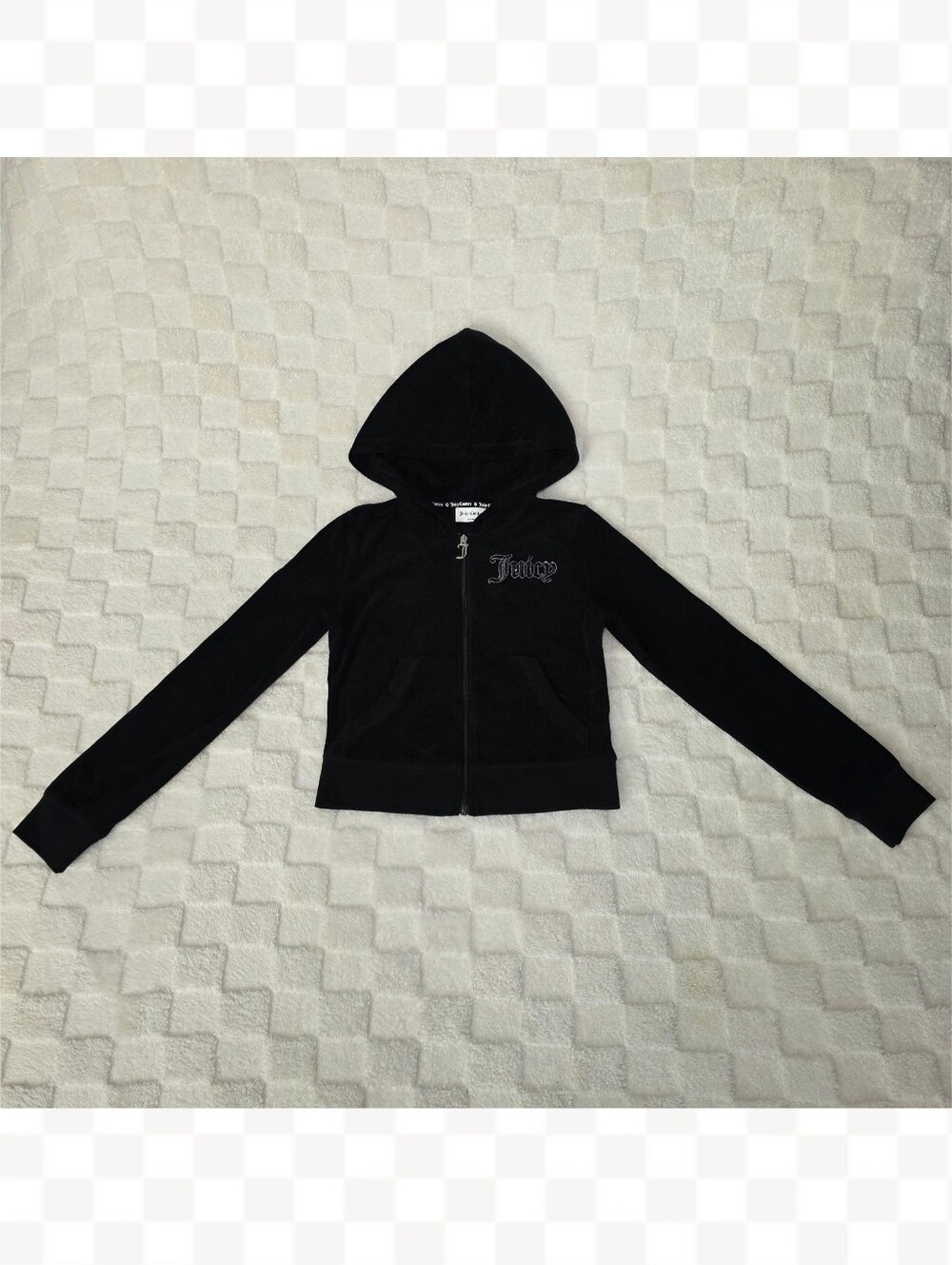 Juicy Couture Tonal Towel Terry Zip Up Hoodie in Liquorice Size Small NWT
